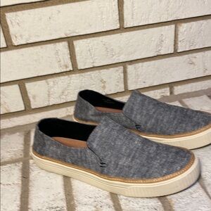 Toms Gray and White Flats Comfortable Slip-On Loafers